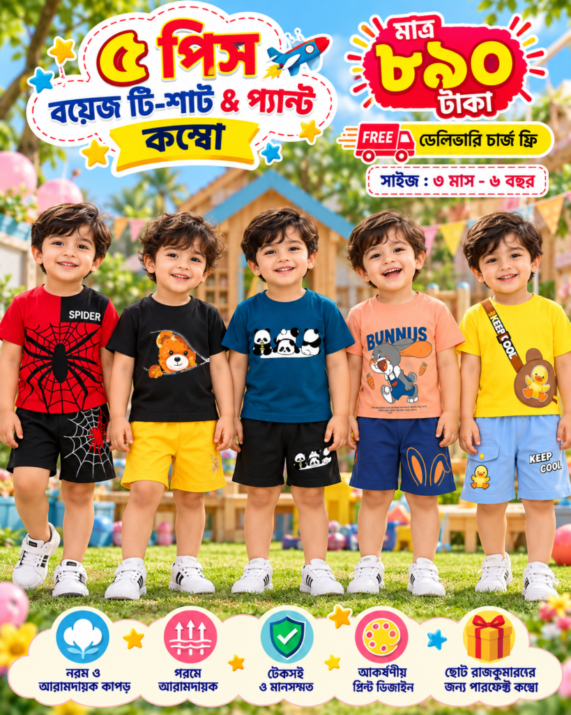 ৫ পিস বয়েজ টি-শার্ট & প্যান্ট কম্বো